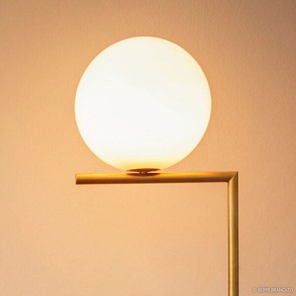 Lampa Podłogowa FLOS, IC F1, ściemnialny, złoty | mosiężny, salon, metal, design