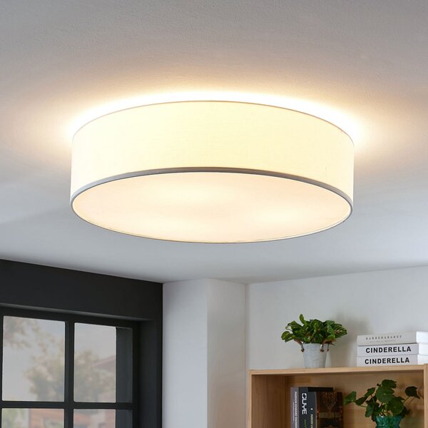 Lampa Sufitowa Lindby, Gordana, ściemnialny, biały, salon, tkanina | tekstylia, nowoczesny