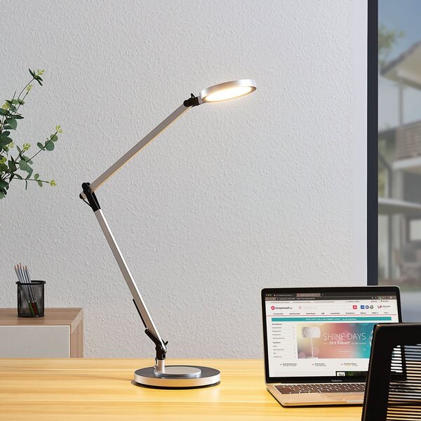 Lampa Stołowa Lindby, Rilana, ściemnialny, metaliczny, gabinet | pracownia, metal, nowoczesny
