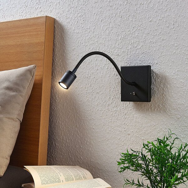 Lampa Ścienna Lindby, Mayar, czarny, sypialnia, metal, nowoczesny