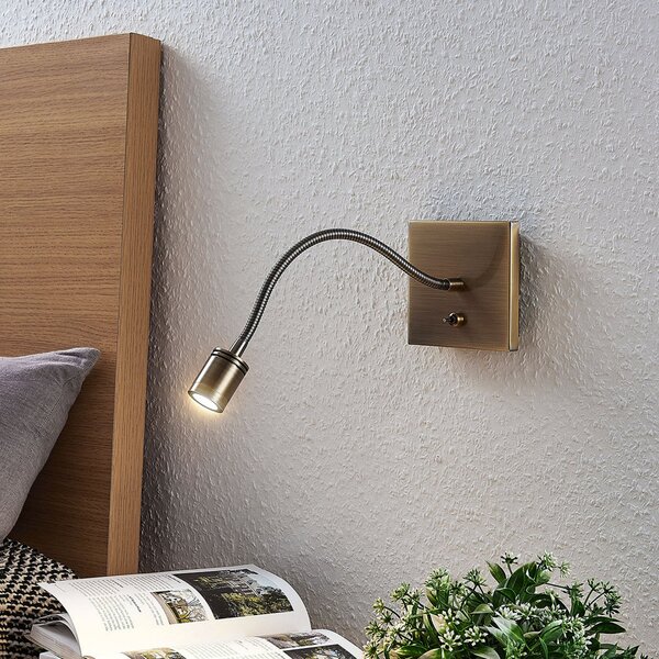 Lampa Ścienna Lindby, Mayar, antyczny mosiądz, sypialnia, metal, nowoczesny
