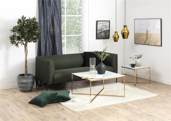 Kwadratowy stolik kawowy Alisma white / golden, złota podstawa i marmurowy, biały blat, glamour