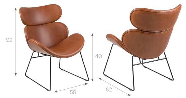 Fotel Cazar vintage, komfortowy model do salonu, tapicerowany skórą ekologiczną w kolorze brązowym