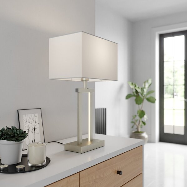 Lampa Stołowa Lindby, Sigurd, ściemnialny, metaliczny, salon, tkanina | tekstylia, nowoczesny