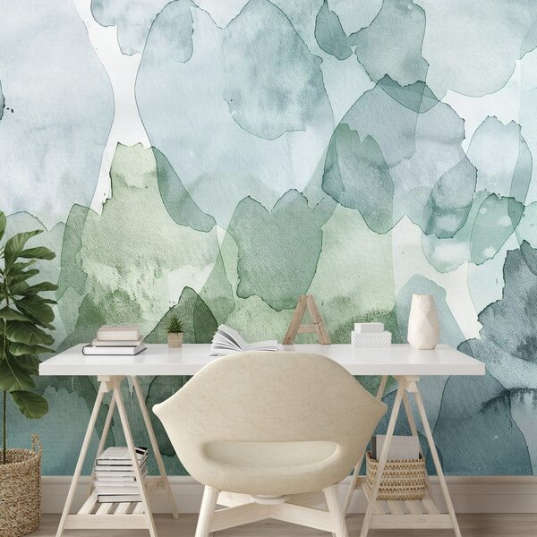 Tapeta akwarelowe zielone plamy