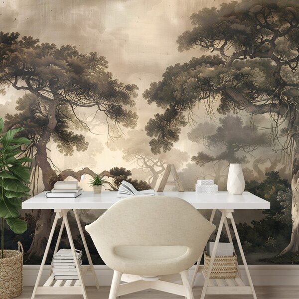 Tapeta tajemniczy las we mgle