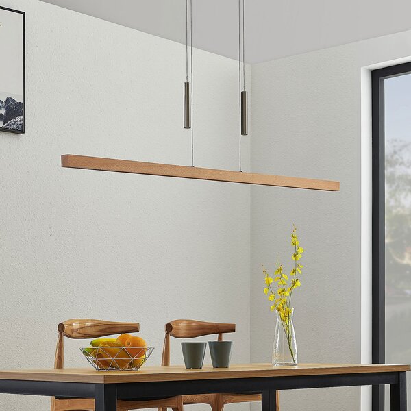 Lampa Wisząca Lucande, Tamlin, ściemnialny, drewniany, salon, drewno, nowoczesny