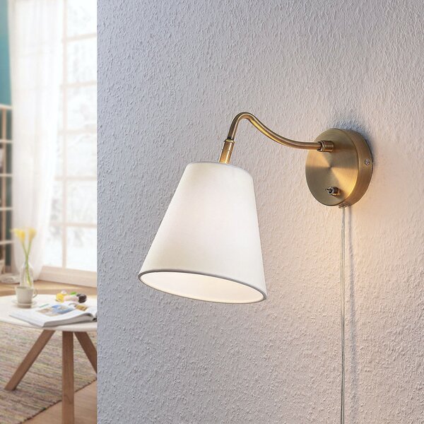 Lampa Ścienna Lindby, Ethan, złoty | mosiężny, salon, tkanina | tekstylia, antyczny