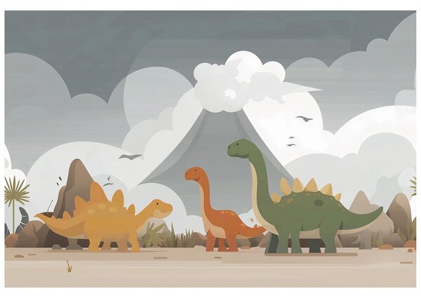 Tapeta kolorowe dinozaury w krajobrazie