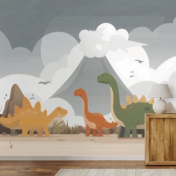 Tapeta kolorowe dinozaury w krajobrazie