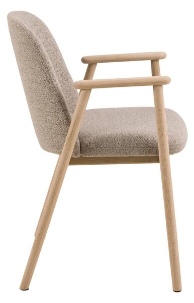 Krzesło Leo z podłokietnikami, beżowa bouclé, dębowe nogi (07276)