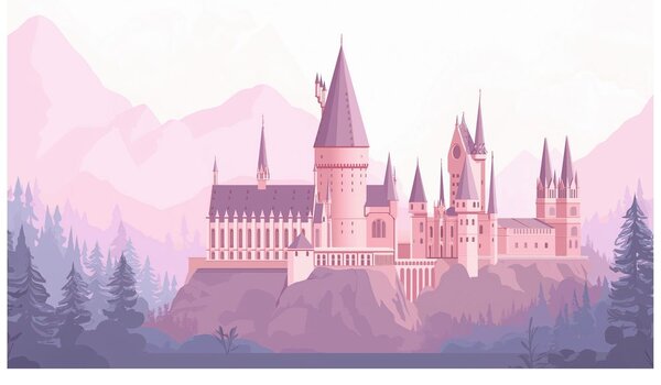 Tapeta magiczny różowy zamek w górach