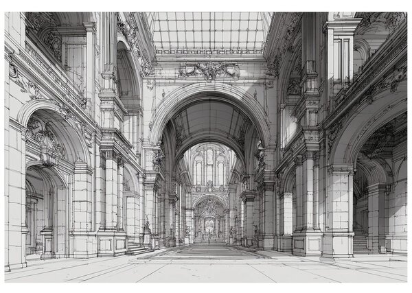Tapeta historyczna architektura w czarno-białym rysunku
