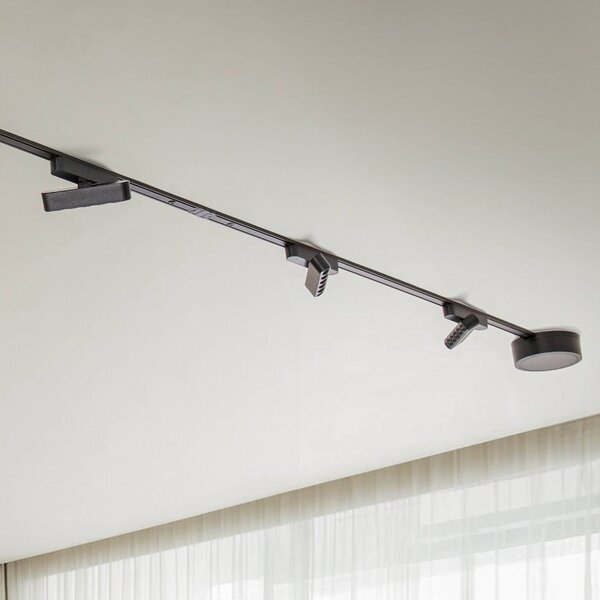 System szynowy Lumaro, punkty świetlne, 7-punktowa, czarna, 48 V, ściemniana Lumaro 48V Lindby, możliwość ściemniania, czarny, salon / jadalnia, aluminium, nowoczesny