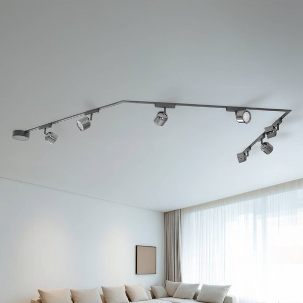 System szynowy 48 V Lumaro Spots 7-punktowa czarna Ø8cm ściemniana 48V Lindby, możliwość ściemniania, czarny, salon / jadalnia, aluminium, nowoczesny