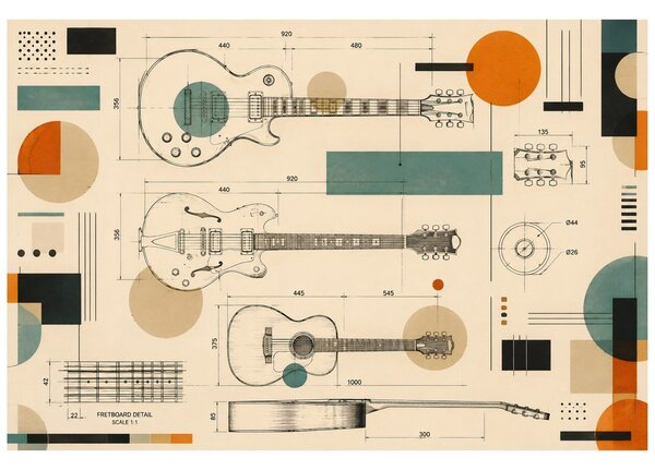 Tapeta szkice gitar w stylu retro
