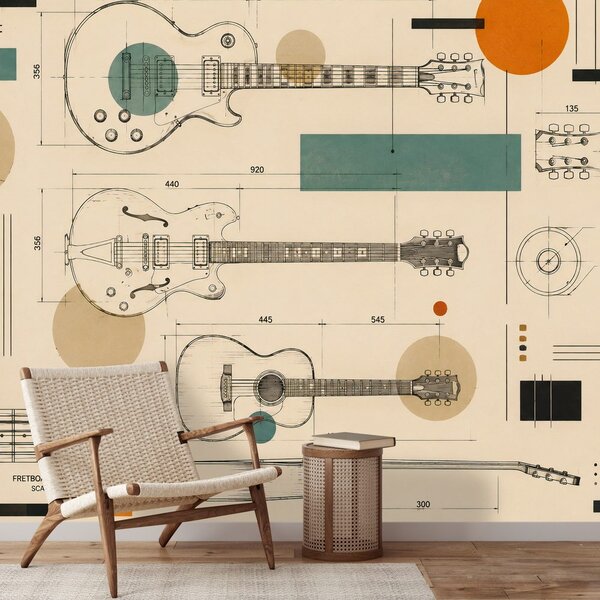 Tapeta szkice gitar w stylu retro