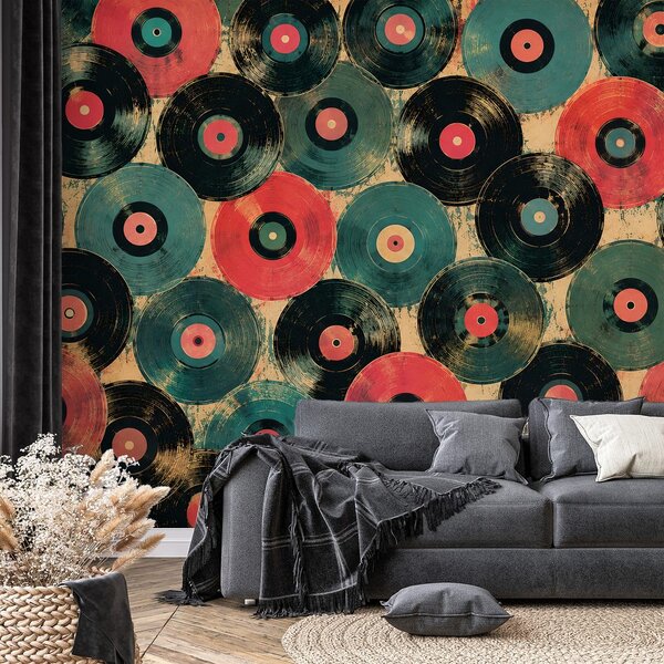 Tapeta retro winylowe płyty w kolorach
