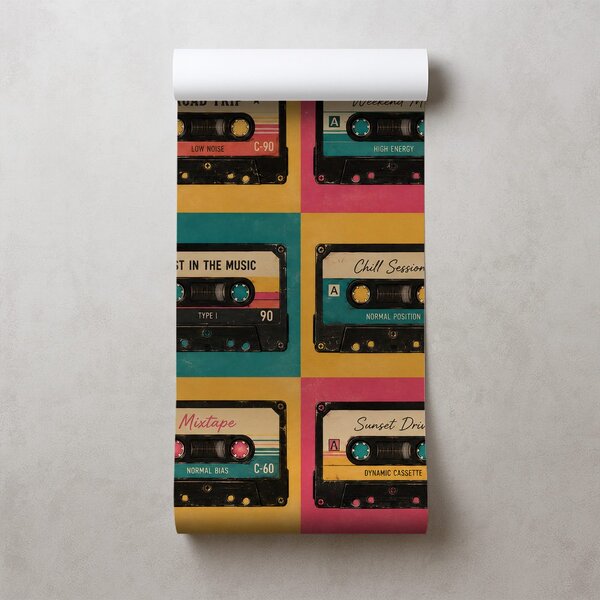 Tapeta retro kolorowe kasety audio