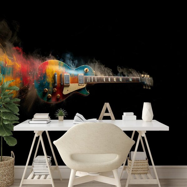 Tapeta kolorowa gitara na czarnym tle