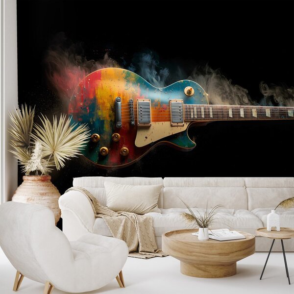 Fototapeta kolorowa gitara elektryczna w dymie