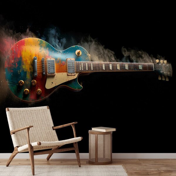Fototapeta kolorowa gitara elektryczna w dymie