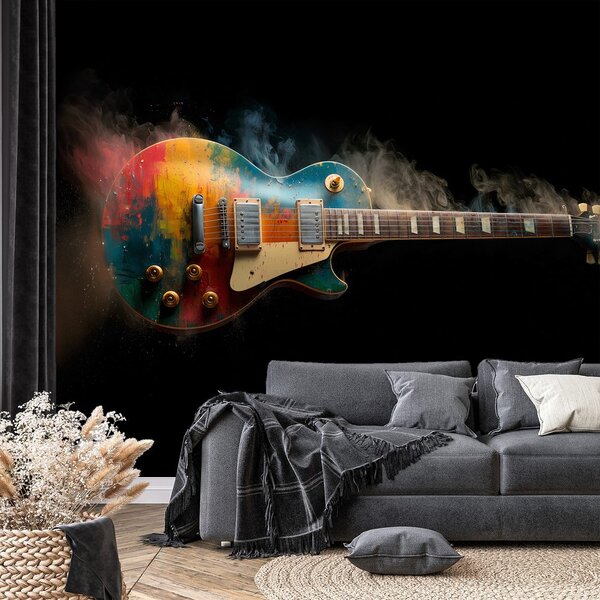 Fototapeta kolorowa gitara elektryczna w dymie