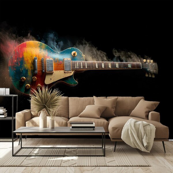 Fototapeta kolorowa gitara elektryczna w dymie