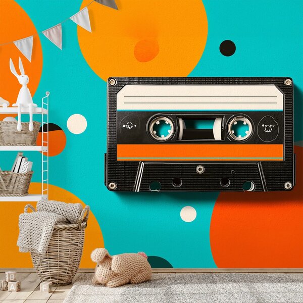 Fototapeta retro kaseta na kolorowych kręgach