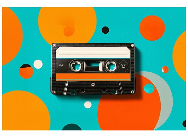 Fototapeta retro kaseta na kolorowych kręgach