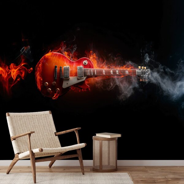 Fototapeta płonąca gitara elektryczna w dymie