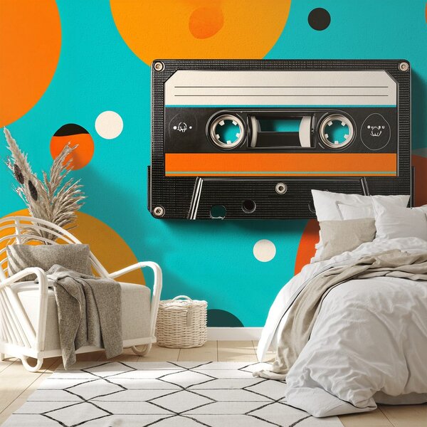 Fototapeta retro kaseta na kolorowych kręgach