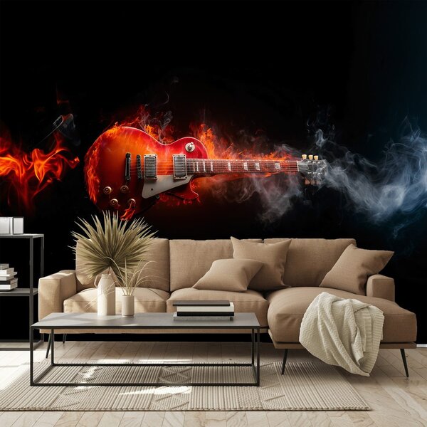 Fototapeta płonąca gitara elektryczna w dymie