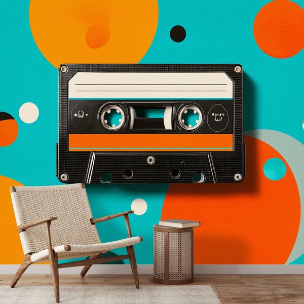 Fototapeta retro kaseta na kolorowych kręgach