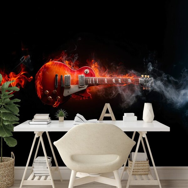 Fototapeta płonąca gitara elektryczna w dymie