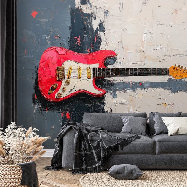 Fototapeta czerwona elektryczna gitara na abstrakcyjnym tle