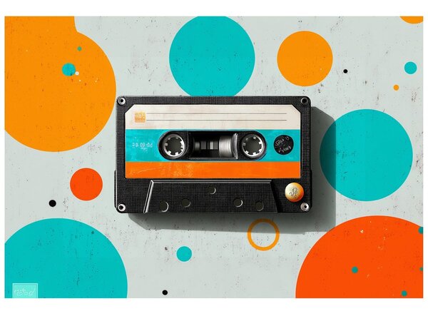 Tapeta retro kaseta z kolorowymi kręgami