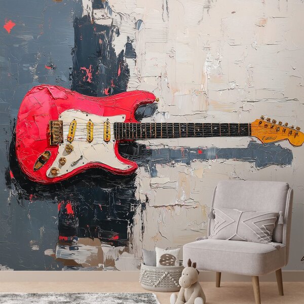 Fototapeta czerwona elektryczna gitara na abstrakcyjnym tle