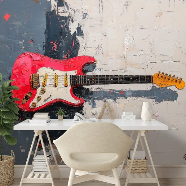 Fototapeta czerwona elektryczna gitara na abstrakcyjnym tle