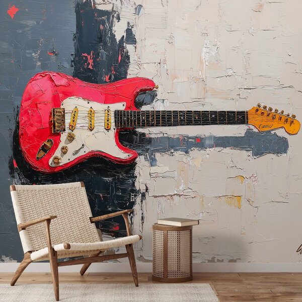 Fototapeta czerwona elektryczna gitara na abstrakcyjnym tle