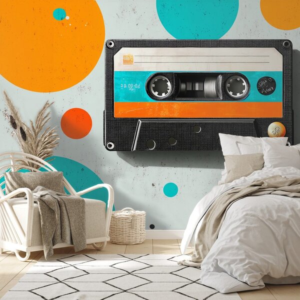 Tapeta retro kaseta z kolorowymi kręgami