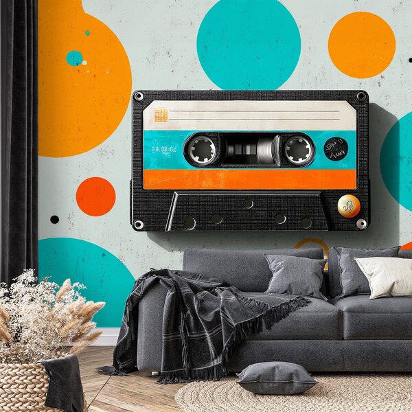 Tapeta retro kaseta z kolorowymi kręgami