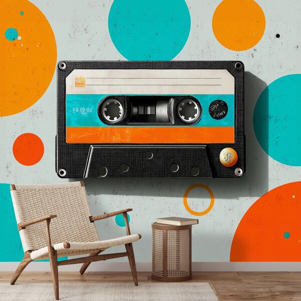 Tapeta retro kaseta z kolorowymi kręgami