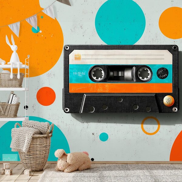 Tapeta retro kaseta z kolorowymi kręgami