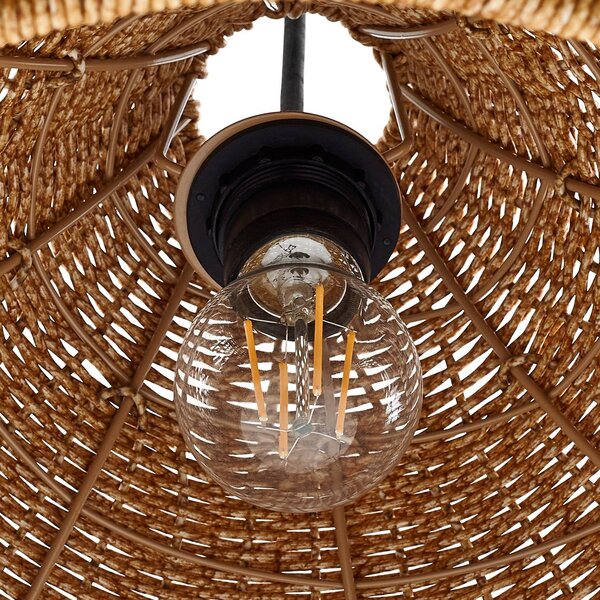 Lampa wisząca zewnętrzna Lucande Taniola, 1-punktowa, beżowa, rattan, IP44 Taniola Lucande, możliwość ściemniania, jasne drewno, drewno, dworkowy / rustykalny