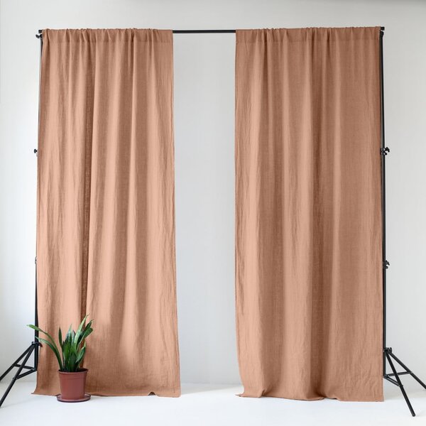 Różowa/brązowa lniana zasłona 140x250 cm Cafe Creme – Linen Tales