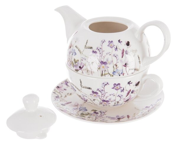 Biało-fioletowy porcelanowy serwis do herbaty Louka – Orion
