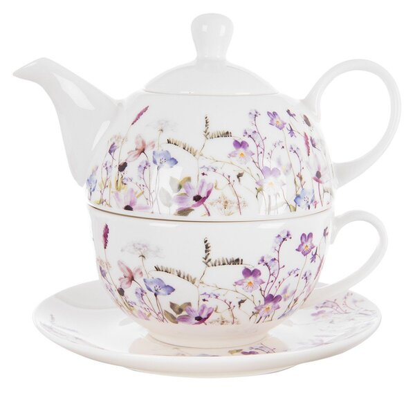 Biało-fioletowy porcelanowy serwis do herbaty Louka – Orion