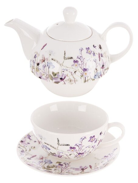 Biało-fioletowy porcelanowy serwis do herbaty Louka – Orion