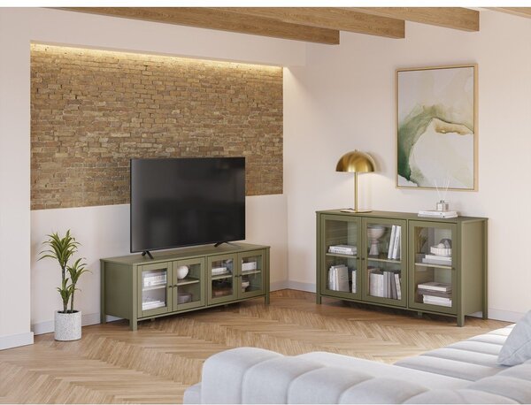 Zielona szafka pod TV z litego drewna sosnowego 150x50x40 cm Alessandra – Marckeric
